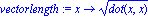 vectorlength := proc (x) options operator, arrow; sqrt(dot(x, x)) end proc